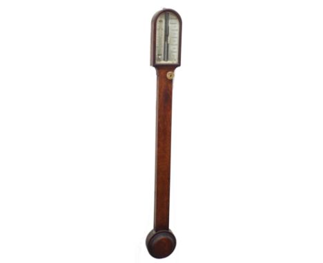 Oak stick barometer, the silvered scale signed H. Webster, 2 Albert Terrace, Bishops Road, Bayswater, over a flat trunk to th