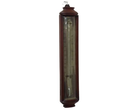 Mahogany bowfront small stick thermometer, signed to the top of the silver scale L. Braham &amp; Co, 142 Southampton Row, Blo