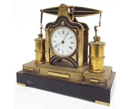 Interesting ormolu industrial beam engine clock timepiece in the manner of Andre Romain Guilmet, the 2.25" white dial signed 