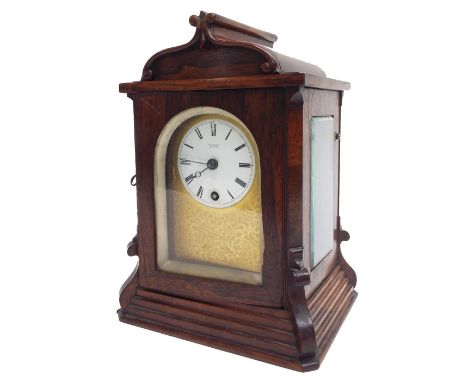 Good small Irish rosewood single fusee library clock, the 2.5" white dial signed J &amp; R Gray, Belfast within a gilded scro