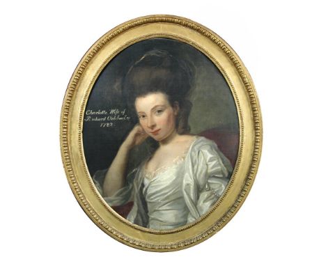 English School, 18th Century  Portrait of Charlotte Orlebar, wife of Richard Orlebar, Esq. inscribed centre left "Charlotte, 