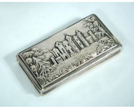 An early Victorian castle topped snuff box, by Edward Smith, Birmingham (date letter rubbed), of rectangular form, the cover 