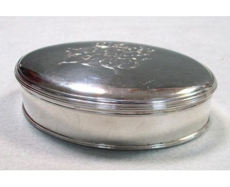 A George III silver oval snuff box, by Joseph Preedy, London 1781, the cover engraved with the initials 'RH', the underside w