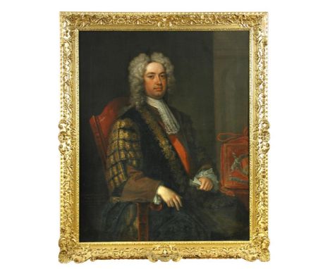 Charles Jervas (Irish, circa 1675-1739) Portrait of Sir Robert Walpole (1676-1745) 1st Earl of Orford, seated, three-quarter 