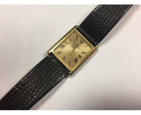 Omega - A gentleman's 'De Ville' 18ct gold cased wristwatch, with gold coloured rectangular dial with engine turned design an