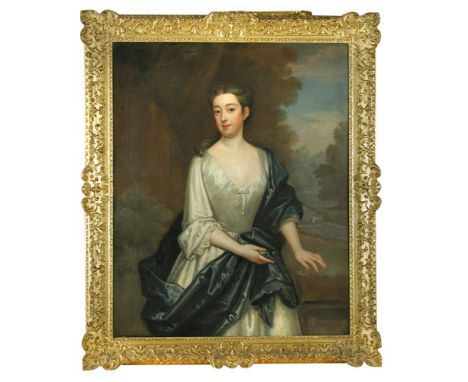 Attributed to Charles Jervas (Irish, circa 1675-1739) Portrait of Catherine, Lady Walpole (1682-1737) in a white dress and a 