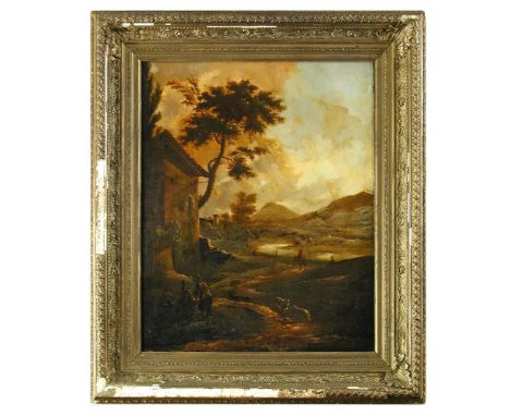 Manner of Jan Asselijn (Dutch, circa 1610-1652) Landscape with sheep and peasants oil on canvas 59 x 48cm (23 x 19in) Provena