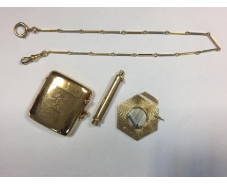 An 18ct gold vesta case, by the Goldsmiths' and Silversmiths' Co. Ltd., of curved rectangular shape, inscribed with the Watso