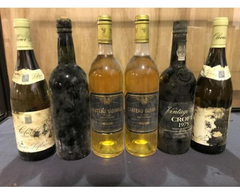 Mixed wines. Croft Vintage Port 1975, 1 bottle; another, unknown Port (top of capsule indistinct), 1 bottle; Chateau Guiraud,