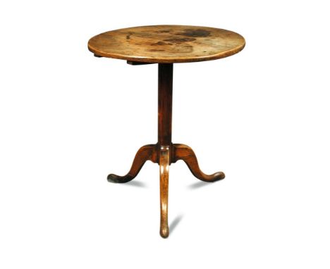 An 18th century mahogany provincial tripod table, on a plain barrel turned column and splayed feet 70 x 60cm (27 x 23in)  The
