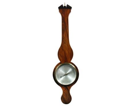 A Regency figured mahogany wheel barometer, the triangular pediment above an 8inch silvered dial signed 'Joseph Anzani, Warra