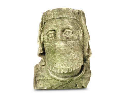 An architectural stone mask of a Medieval female subject 28 x 23 x 24cm (11 x 9 x 9in)  