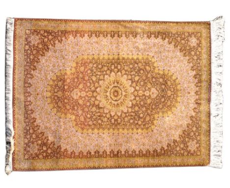 A small signed Feraghan silk rug, 149 x 100cm (58 x 39in)  good even levels of overall pile
