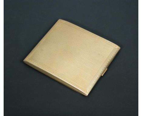 A 9ct gold cigarette case, by The Adie Brothers, Birmingham 1923, rectangular and of slight eliptical section,engine turned, 