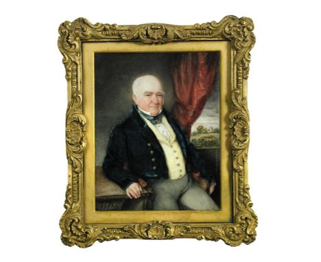 E D Smith (British, fl. 19th Century) A portrait miniature of Orbell Ray Oakes (1768-1837) in blue jacket and yellow waistcoa