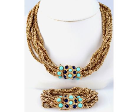 Christian Dior Vintage Collier und Armband 1967 blau,Stahl, Collier und Armband von Christian Dior um 1967, 8-reihiges Collie