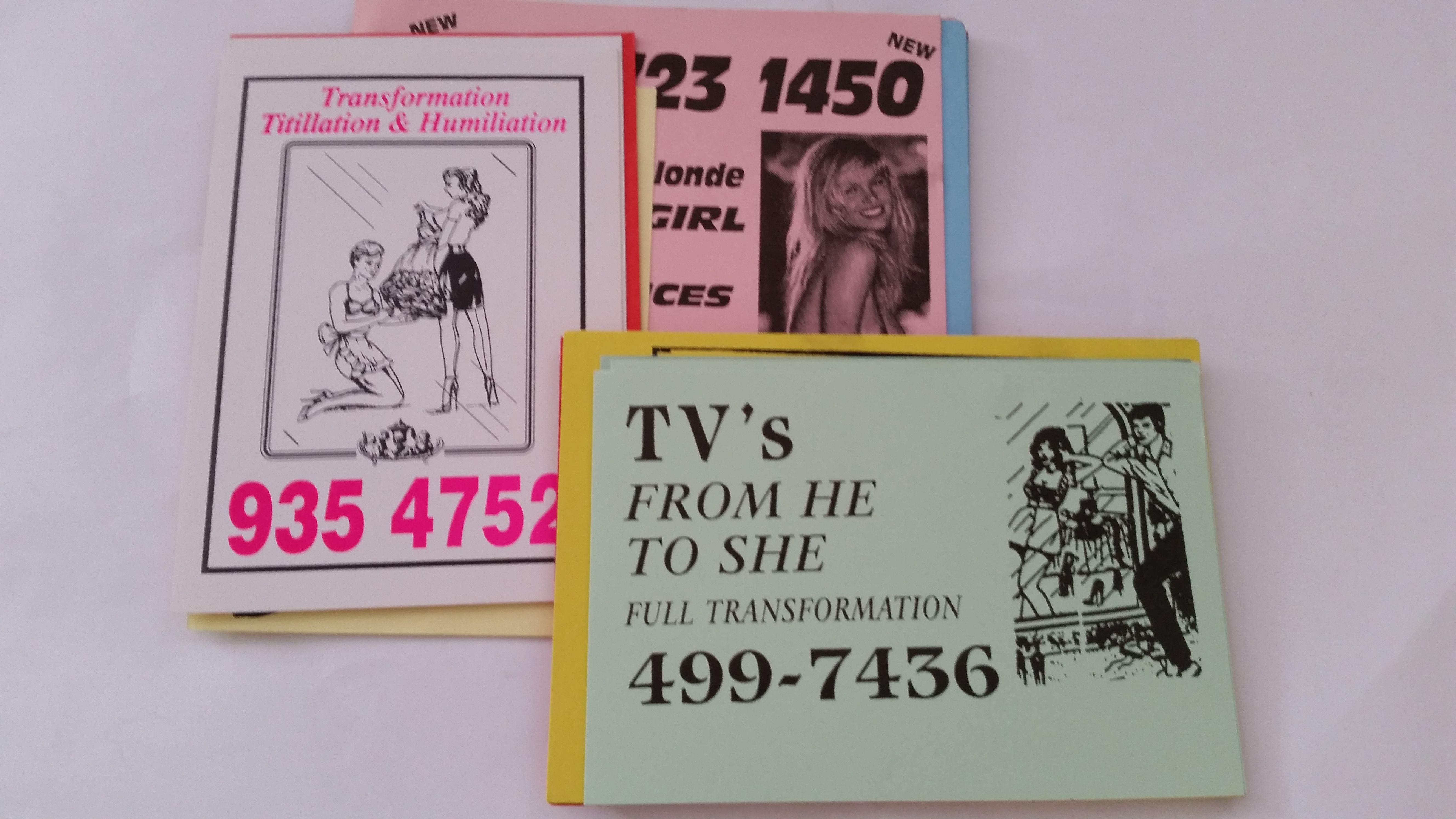 GLAMOUR, London phonebox calling cards, 1980s1990s, mainly 6 x 4