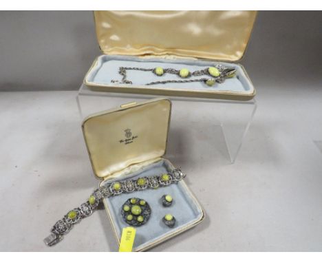 A selection of vintage costume jewellery set with hardstone to include silver example