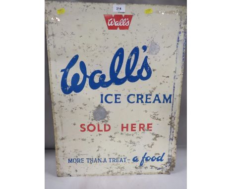 A vintage painted metal advertising sign for Walls ice cream