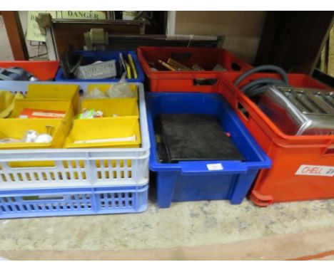 A large quantity of sundries over six trays to include vintage office stationary