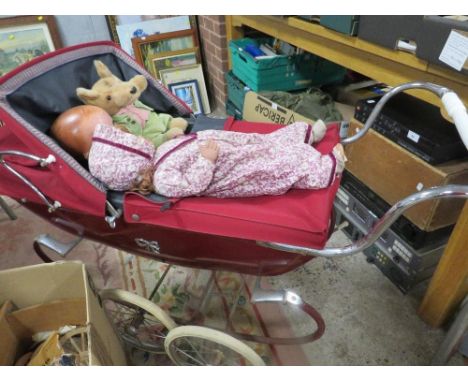 A vintage Silver Cross pram together with a selection of vintage dolls, bears and a model horse and cart