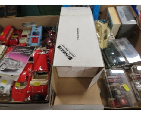Three trays of boxed and unboxed vintage toys to include a boxed Danbury Mint 1949 Jaguar XK 120, Triang, boxed Burago togeth