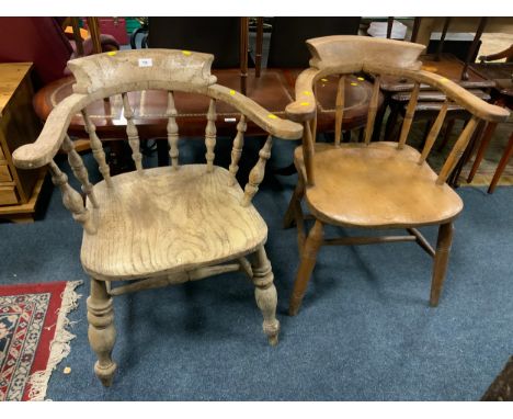 Two vintage smoker bow armchairs. A/F