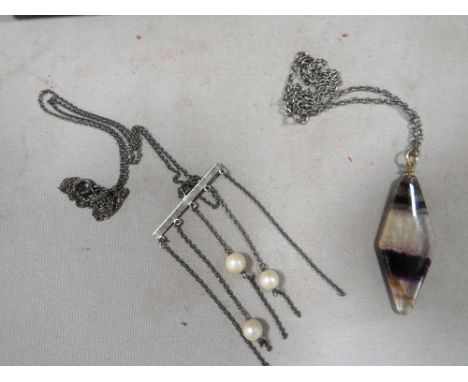 An antique blue john pendant necklace and vintage silver &amp; cultured pearl necklace