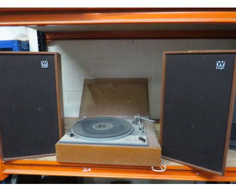 A retro Goldring Lenco GL75 record player and two Wharfedale speakers (3 items) House clearance