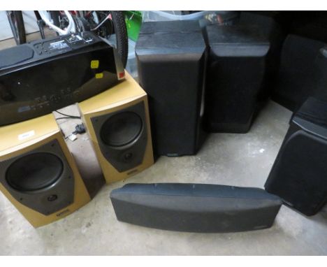 A Mission MS8 subwoofer speaker system and an Elonex system together with a selection of Mission speakers (11 items) H/C
