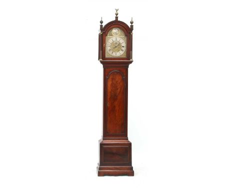 A George III mahogany eight-day longcase clock, by Jacob Ettry, Rumsey, the arched dial with a silvered plaque over a silvere