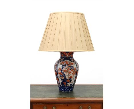 An Imari vase table lamp, with silk shade, 70cm high overall