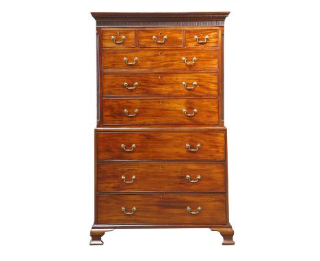 A George III mahogany chest on chest, by Edwards &amp; Roberts, the dentil cornice over three short and six long graduated dr