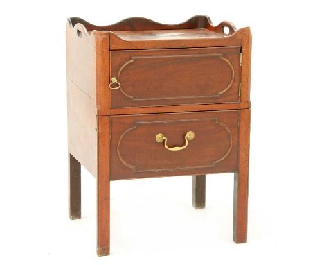 A Chippendale period mahogany night commode, with a tray top over a panelled door and pull-out pot drawer, 53.5cm wide 48.5cm