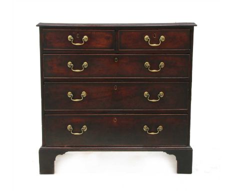 A George III mahogany chest, of two short and three long graduated drawers, on bracket feet, 93cm wide 51cm deep 93cm high