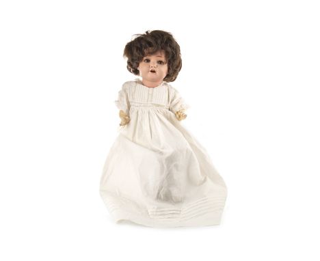 VINTAGE GERMAN BISQUE HEADED DOLL, marked Heubach Koppelsdorf 320.5. Germany, with closing eyes, brown hair, dressed in perio