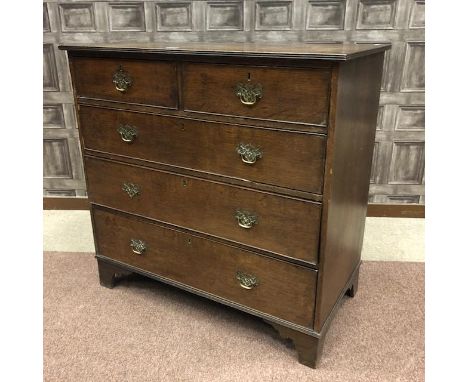 LATE REGENCY OAK OBLONG CHEST, of two short and three long graduated cockbeaded drawers, on bracket feet, 106cm wide, 102cm h