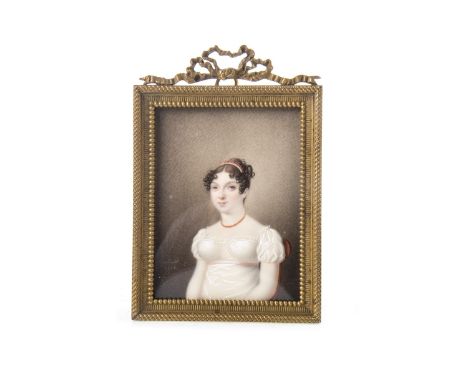 EARLY NINETEENTH CENTURY PORTRAIT MINIATURE, depicting a female figure, signed Galland 1816 to left, in gilt frame and under 