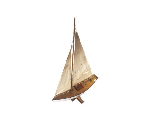 VINTAGE POND YACHT, on wooden stand, approximately 76cm long, 120cm high