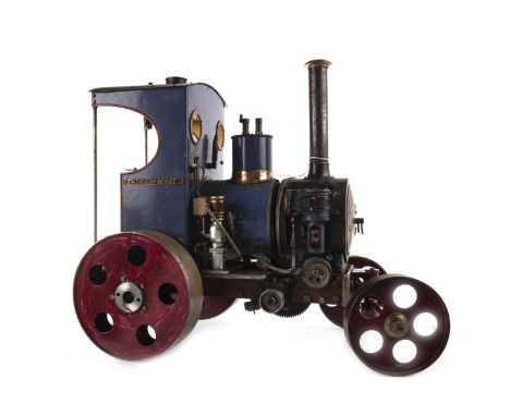 LIVE STEAM TRACTION ENGINE 'THE FIERY BEAST', with blue paintwork and black and red detailing, 39cm high, along with an unass