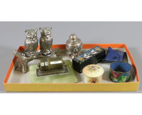 A small box of collectables to include lacquered box, white metal pepperette, Royal Worcester blush ground lidded box, etc.