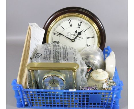 Mixed lot including clock, wall clock, mixed ceramics, ceiling fan and inkwell.