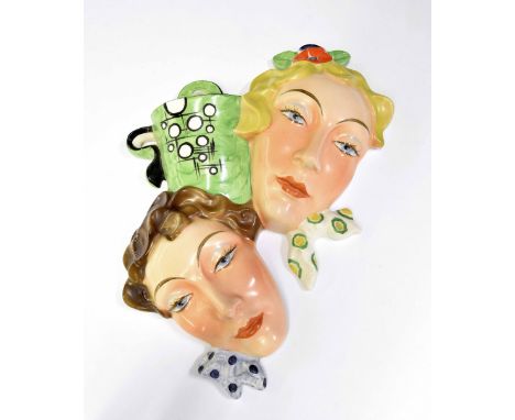 Art Deco Czechoslovakian wall mask modelled with two faces, stamped to the reverse, 12" high