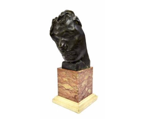 Glyn Warren Philpot RA (1884-1937) - 'The Dead Faun', posthumous bronze mask, mounted upon a marble plinth, 15.5" high