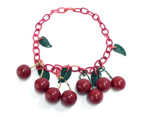 Art Deco Bakelite cherry and leaf necklace