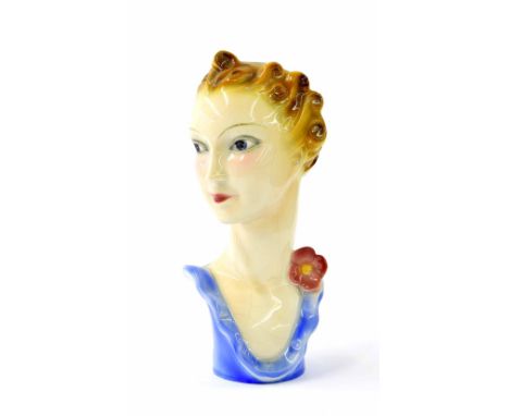 Goebel Art Deco glazed bust modelled as a lady with a flower on her collar, 8" high **An example of this model is featured an