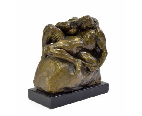 Glyn Warren Philpot (1884-1937) - 'The Wrestlers', posthumous bronze sculpture, mounted on an ebonised plinth, 6" high includ