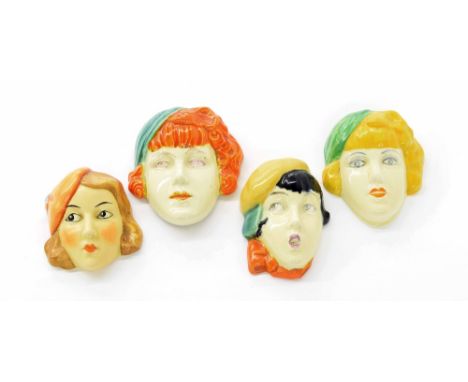 Four Royal Dux miniature Art Deco wall masks, each 4" high approx (4)