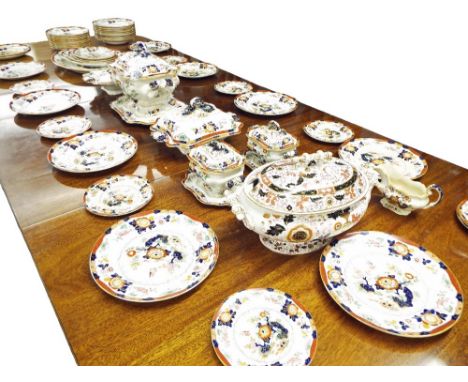 Extensive Ashworth Bros, Hanley dinner service, with Imari palette foliate design comprising graduated platters, tureens vari