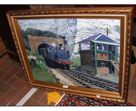 An oil on canvas by ERIC BURROWS - steam engine coming out of tunnel 